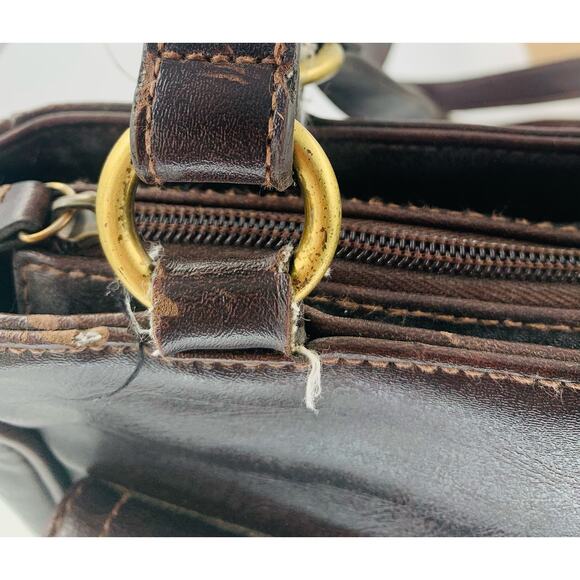 Vintage PVC Purse Brown Strap Pockets Zipper Snap Phone Pocket 10"x 9" Bag Retro - Picture 12 of 16